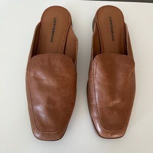 Lucky Brand Leather Mule Slides in Cognac Brown